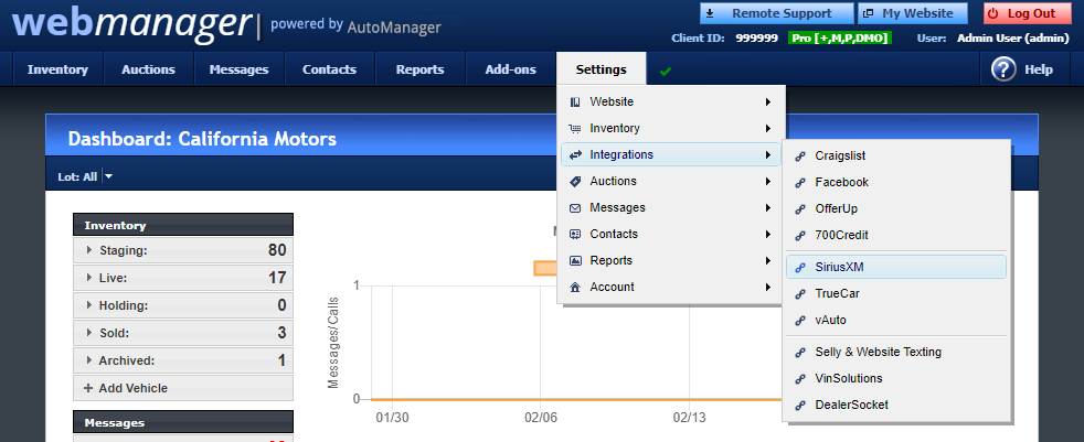 WebManager Main Screen